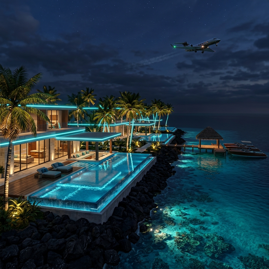 A tropical overwater resort featured in S&P’s travel rewards artwork